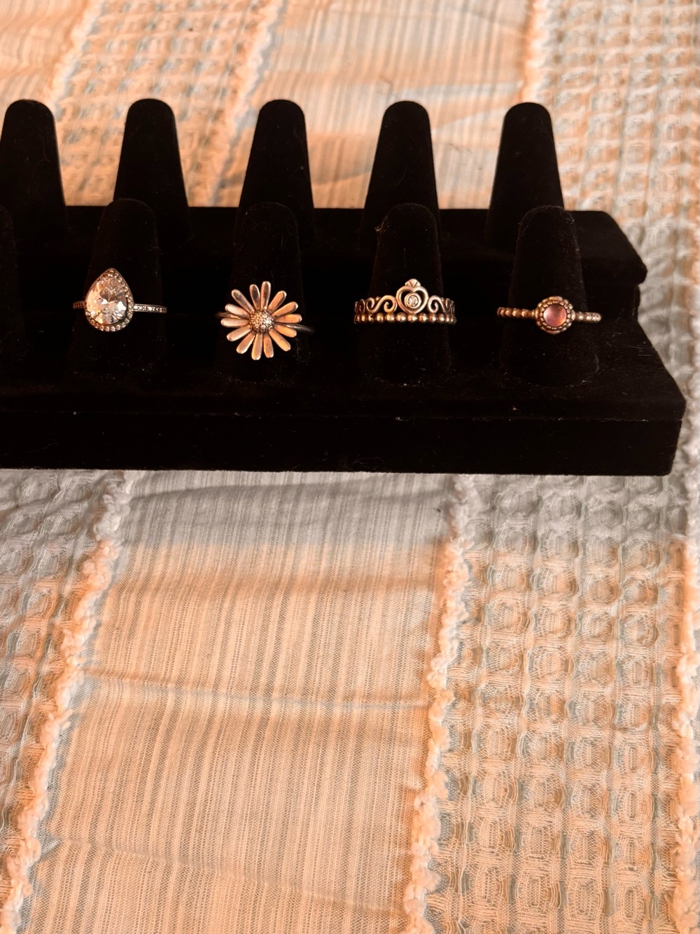 Gold Flower and Gem Stackable Ring Set - Gold Tone